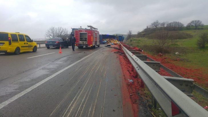 TIR devrildi, kara yolu salça tarlasına döndü G5