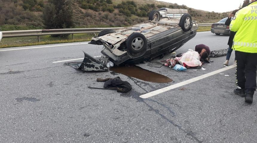 Otomobil, kamyona çarpıp takla attı: 7 yaralı