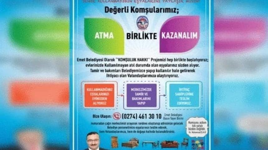 Emet Belediyesi&rsquo;nden &rsquo;Komşu hakkı&rsquo; projesi
