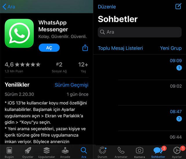WhatsApp karanlık mod