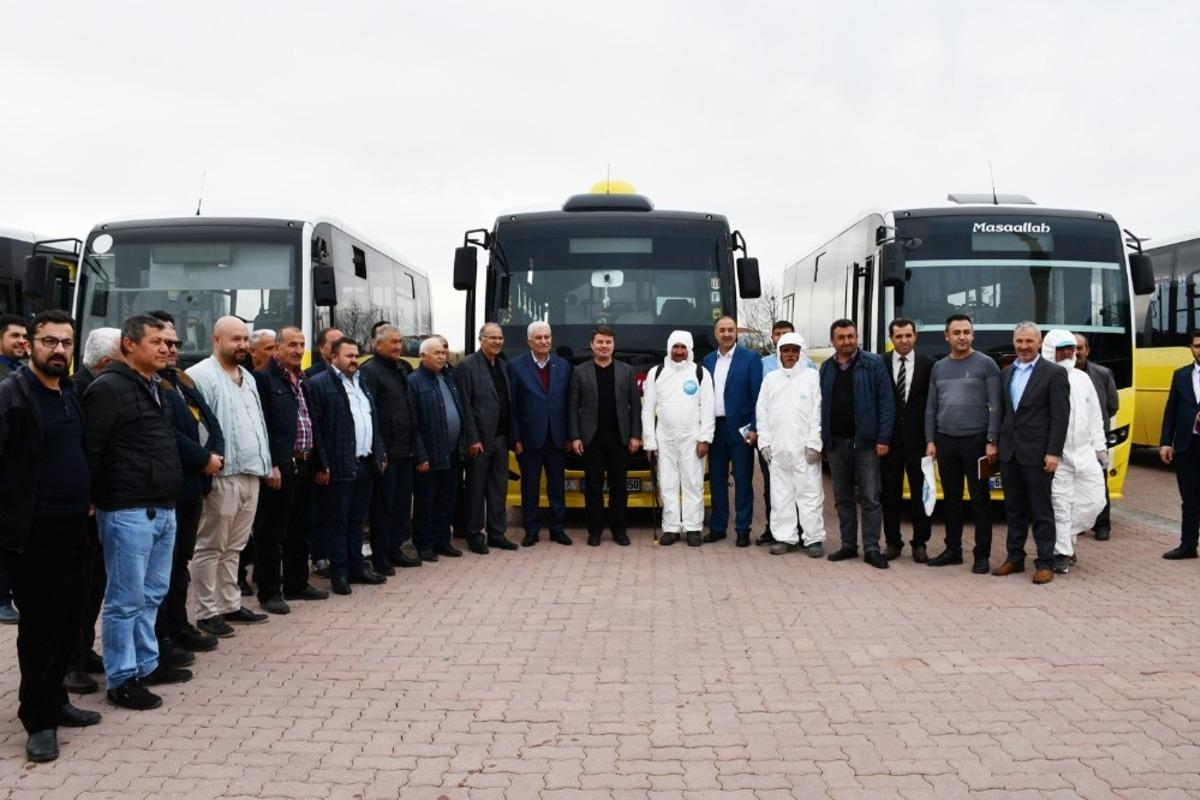 Aksaray&rsquo;da toplu taşıma ara&ccedil;ları dezenfekte edildi