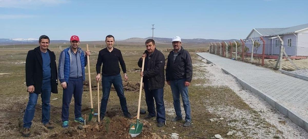 Şehitler i&ccedil;in il&ccedil;e stadı etrafına ağa&ccedil; dikildi