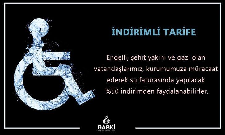 Gaziantep’te su faturalarında gazi, engelli ve şehit aileleri için yüzde 50 indirim G3