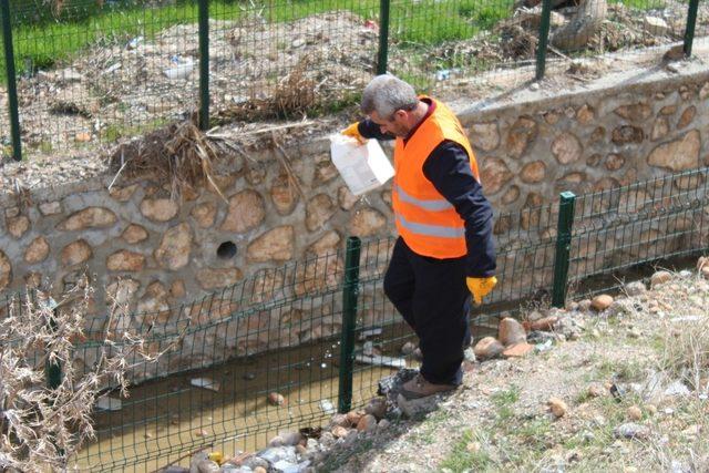 Kahta Belediyesi larva üreme noktalarını ilaçlıyor