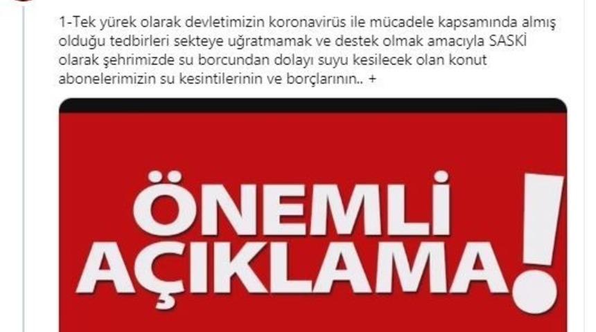 Samsunlunun su borcuna &lsquo;korona vir&uuml;s&uuml;&rsquo; ertelemesi