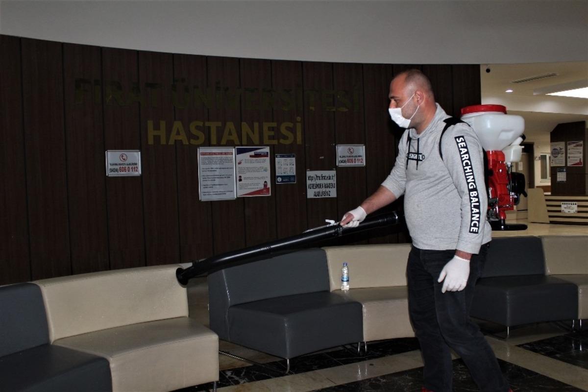 Korona vir&uuml;s&uuml;ne karşı Fırat &Uuml;niversitesi Hastanesi dezenfekte edildi