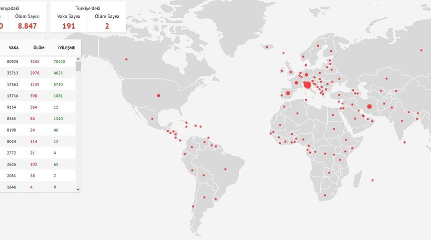 Türkçe Koronavirüs haritası: 4. ölüm haberi geldi! Vaka sayısı artıyor!