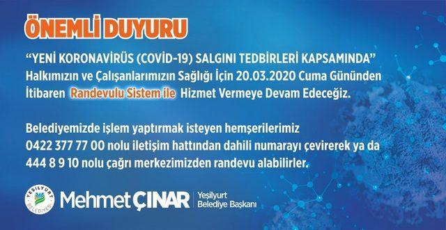 Yeşilyurt Belediyesi’nden korona virüs önlemi