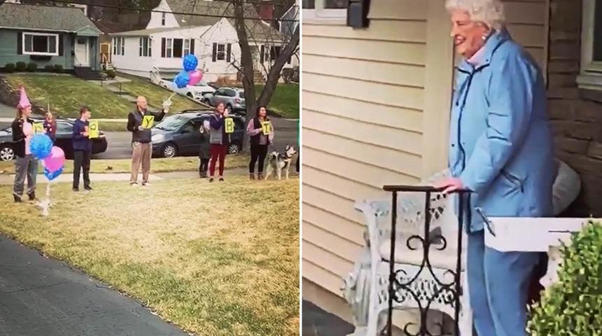 95 yaşındaki büyükannelerini doğum gününde yalnız bırakmadılar