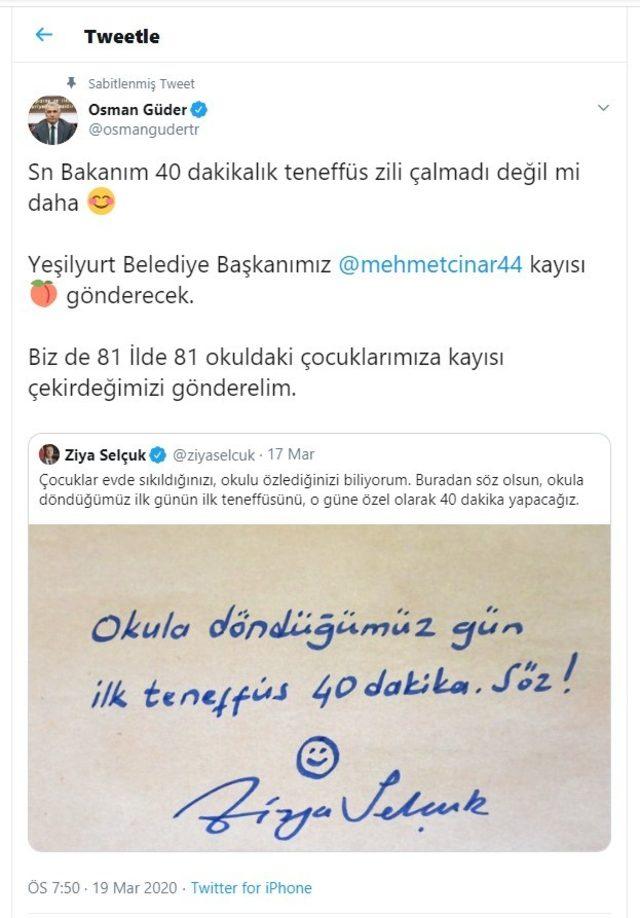 40 dakikalık teneffüs jestine kayısı desteği