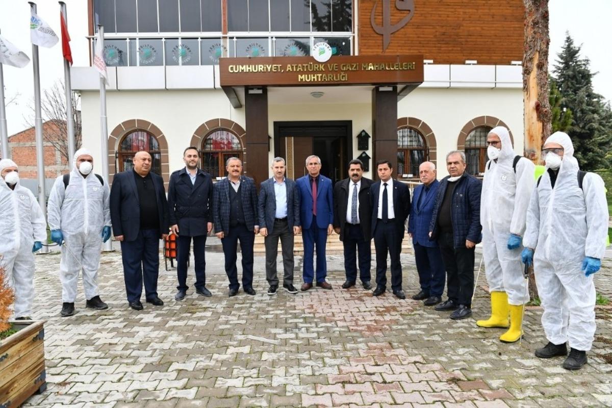 Muhtar evleri dezenfekte edildi