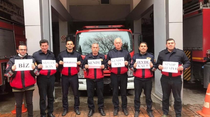 Sinop itfaiyesinden &rsquo;Evde kal&rsquo; mesajı