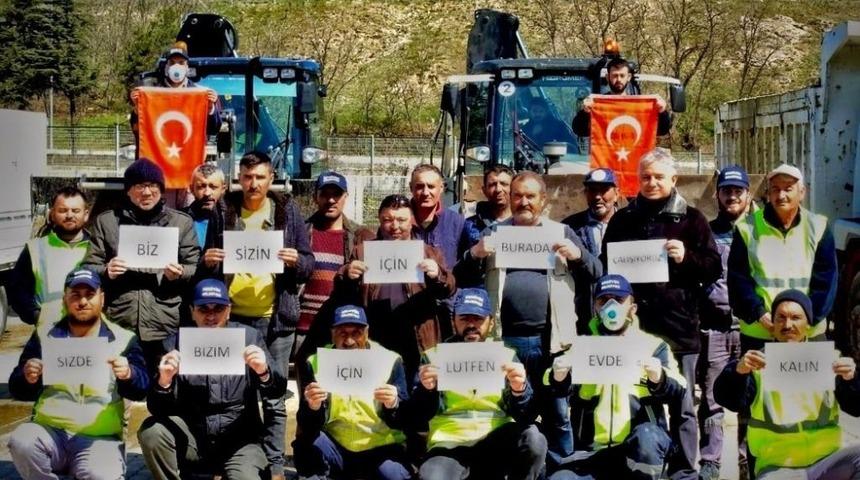 Bozüyük Belediyesi çalışanlarından ’evde kal’ çağrısına destek