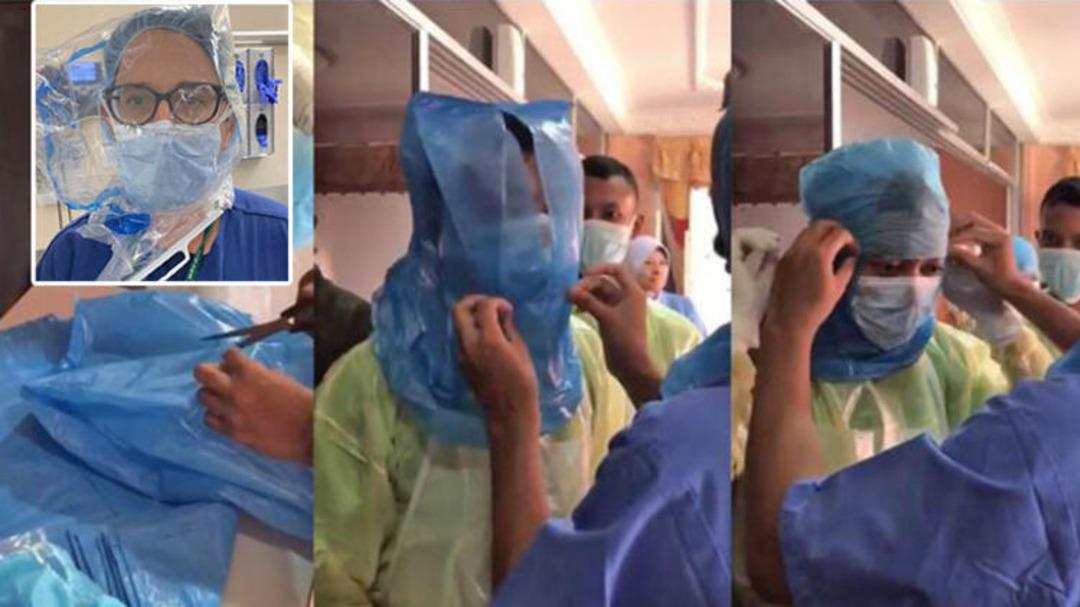 Sağlık &ccedil;alışanları maske kalmayınca &ccedil;&ouml;p poşeti takmaya başladı