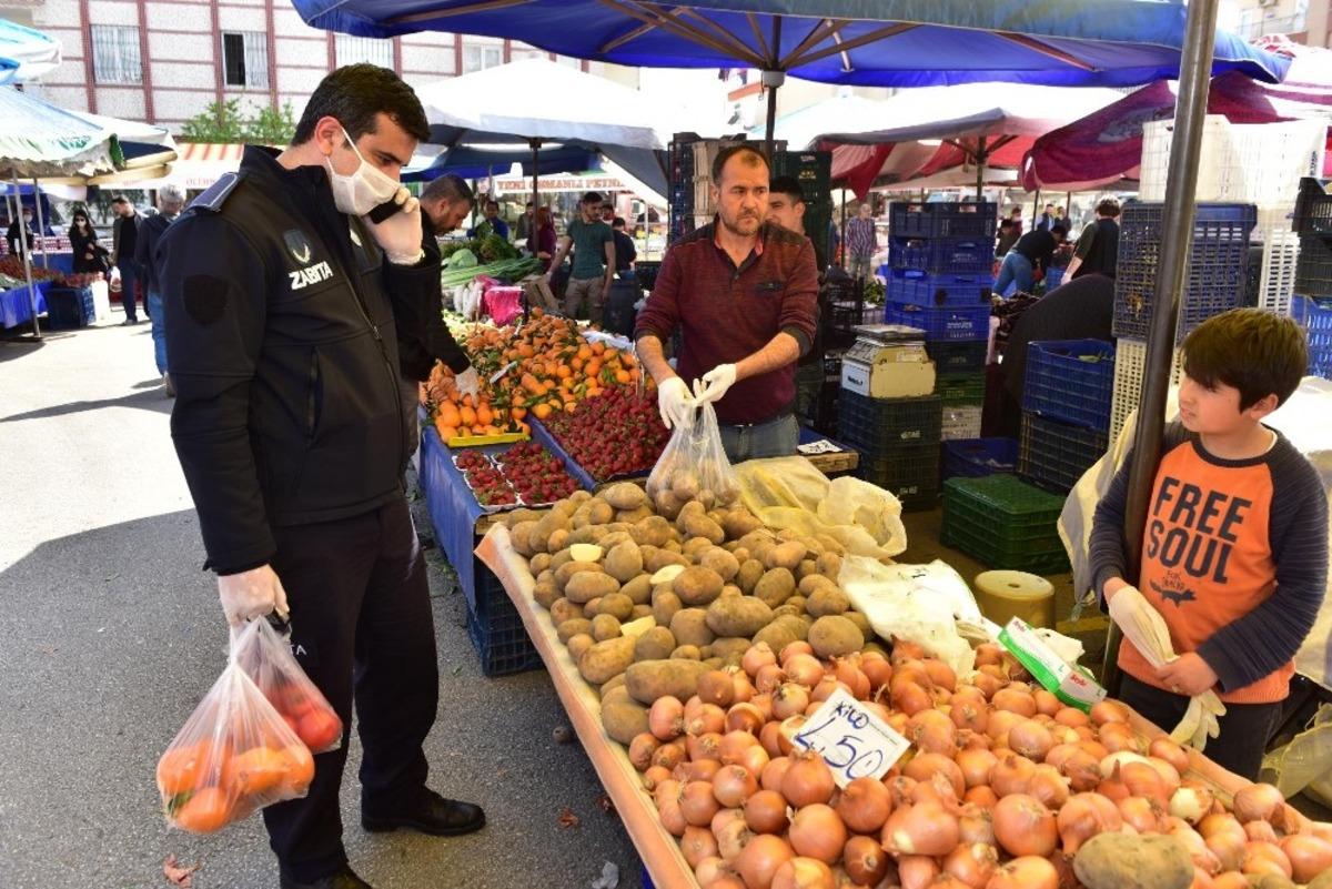 Kepez zabıtası yaşlılar i&ccedil;in pazar ve market alışverişinde