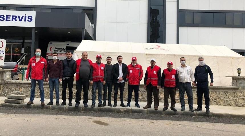 Hastane &ouml;n&uuml;ne korona vir&uuml;s &ouml;nlem &ccedil;adırı kuruldu