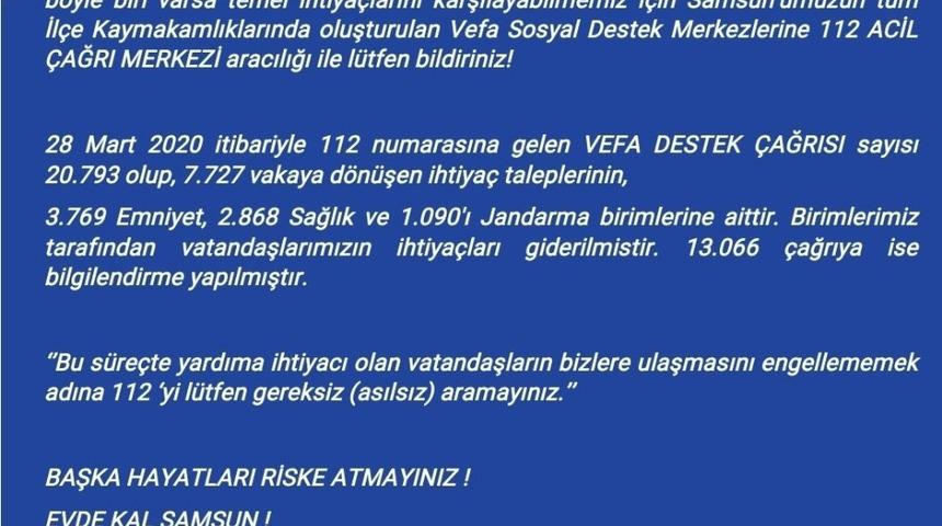 Samsun’da 20 bin 793 vefa destek çağrısı alındı