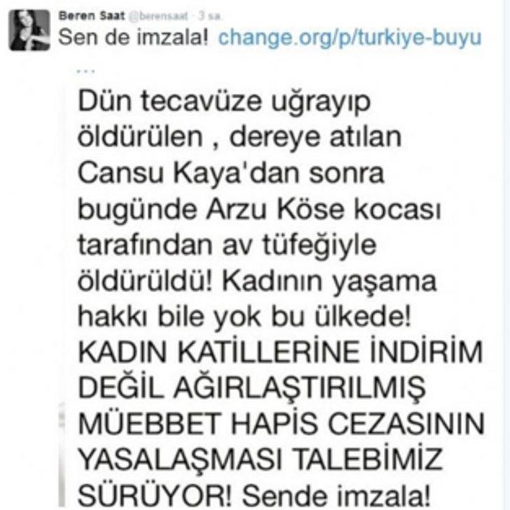 Beren Saat, cinayete sessiz kalmadı G1