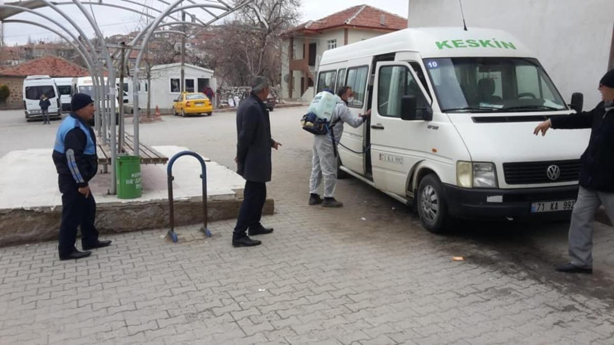 Keskin&rsquo;de servis ara&ccedil;ları dezenfekte ediliyor