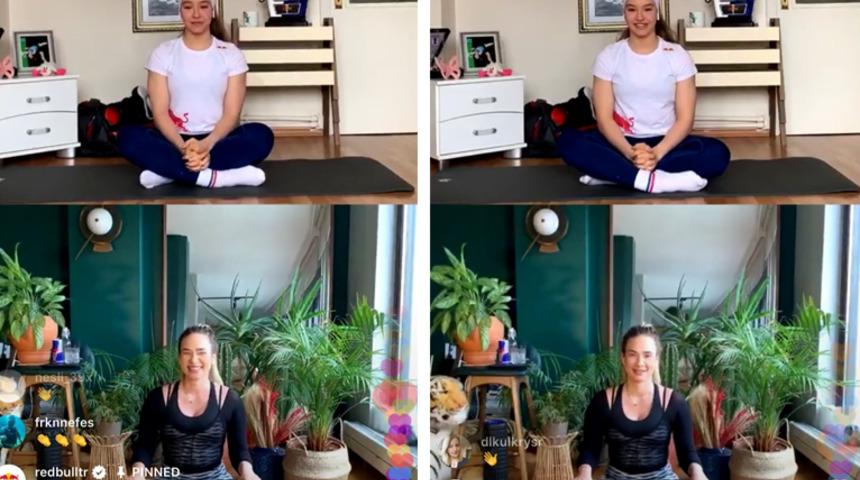 Müge Boz, Red Bull sporcusu Ayşe Begüm Onbaşı ile canlı yayında antrenman yaptı