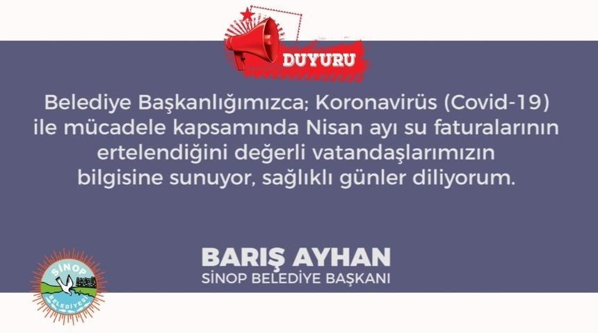 Sinop Belediyesi korona vir&uuml;s nedeniyle su faturalarını erteledi