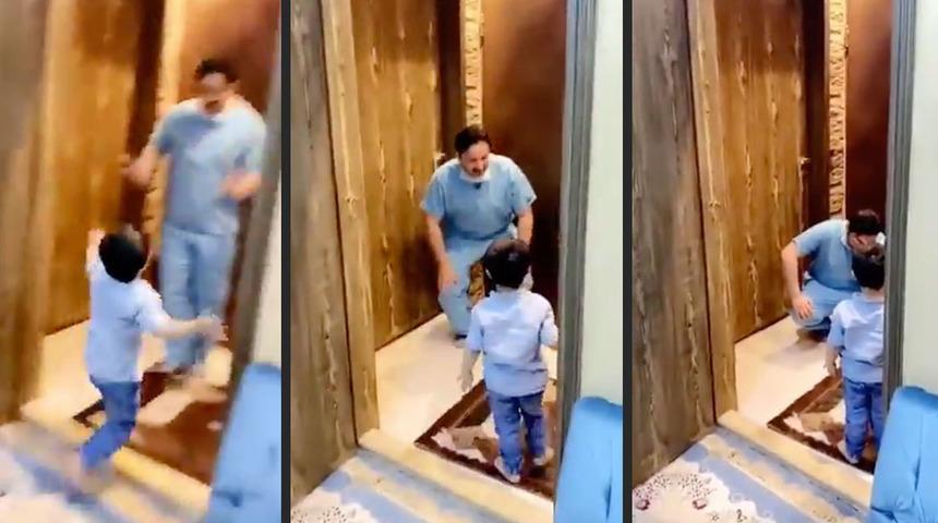 Koronavirüs salgını nedeniyle oğluna sarılamayan doktor baba gözyaşlarını tutamadı