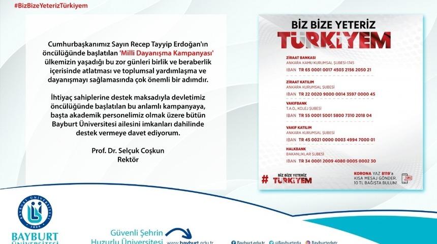 Bayburt &Uuml;niversitesinden &lsquo;Milli Dayanışma Kampanyası&rsquo;na destek