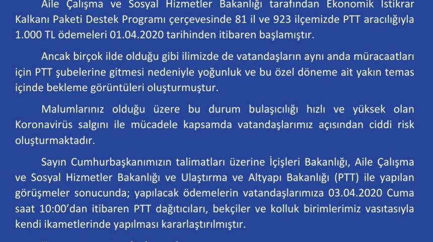 PTT önünde kuyruk oluşturan bin TL destek ödemesi evlerde yapılacak