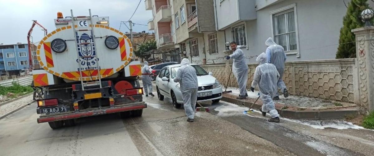 G&uuml;rsu&rsquo;da caddeler dezenfekte ediliyor