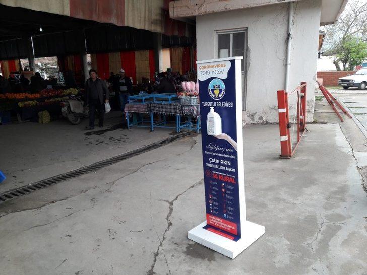 Turgutlu Belediyesinden pazar yerlerine el dezenfektanı G5