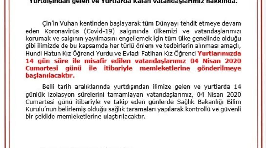 Kırklareli&rsquo;ndeki yurtlardaki vatandaşlar evlerine g&ouml;nderilmeye başlanacak