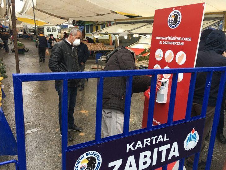 Kartal’da mahalle pazarında ateş ölçerli önlem G4