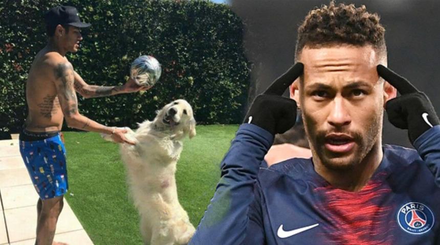 Evde canı sıkılan Neymar, k&ouml;peklerine &ccedil;alım attı!