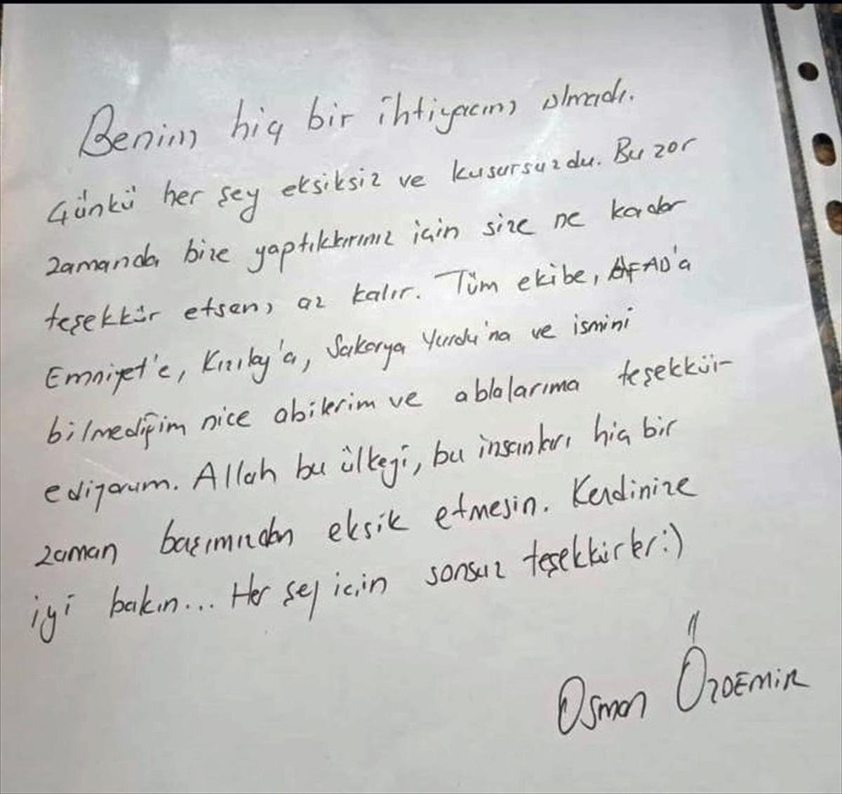 Sakarya'da karantina s&uuml;resi biten misafirlerden g&ouml;revlilere teşekk&uuml;r mektubu
