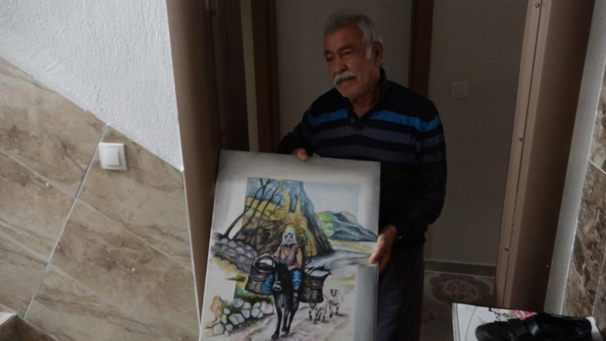 112&rsquo;den malzeme siparişi veren 65 yaş &uuml;st&uuml; ressam, ekiplere tablo hediye etmek istedi
