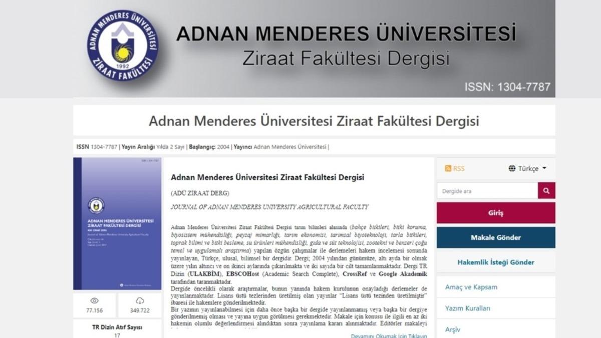 AD&Uuml; Ziraat Fak&uuml;ltesi Dergisi online erişim ile bilim insanlarına sunuldu