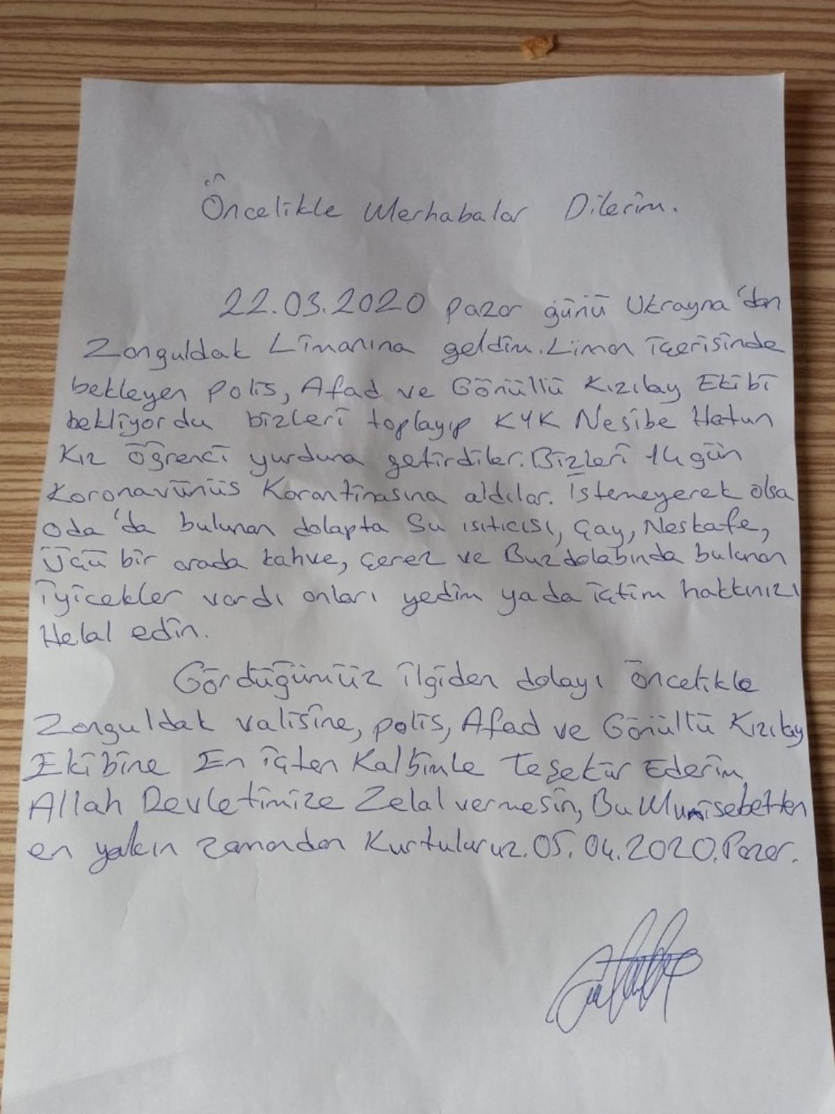 14 g&uuml;n karantinada kaldığı yurttan ayrılan vatandaştan duygulandıran mektup