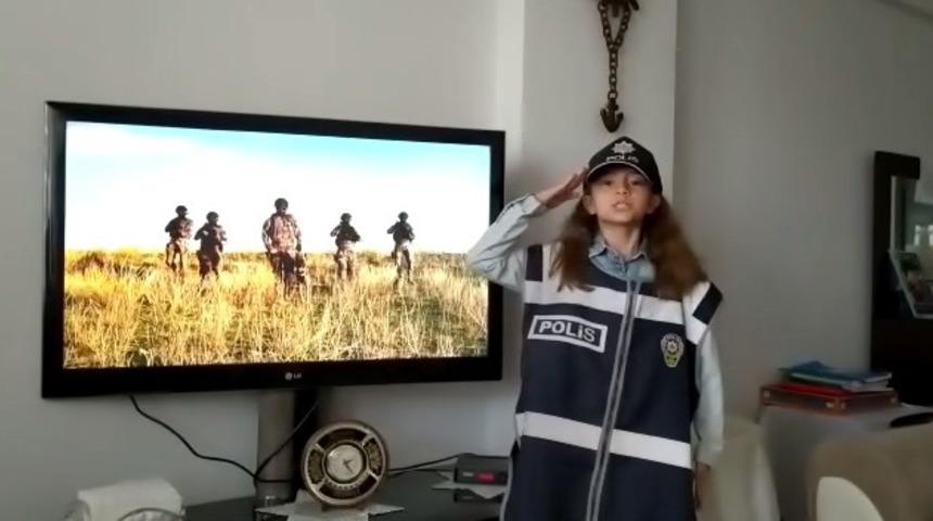 Minik &ouml;ğrenciden Polis Haftası&rsquo;nda "Evde kal" mesajı