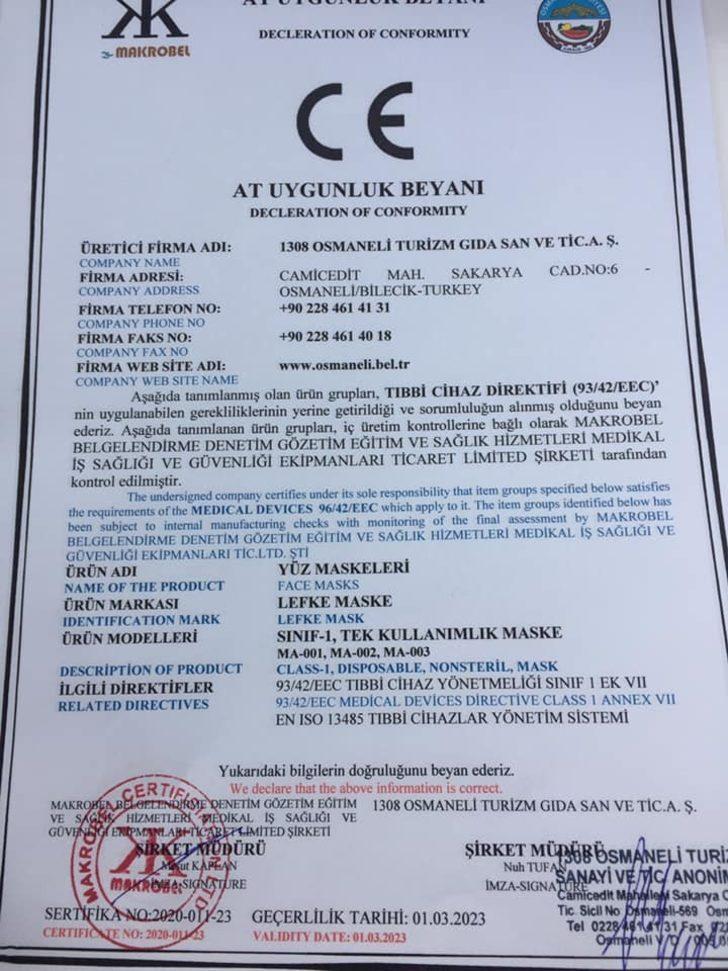Maske üretimi için ’CE işareti’ uygunluk belgesi aldılar G5