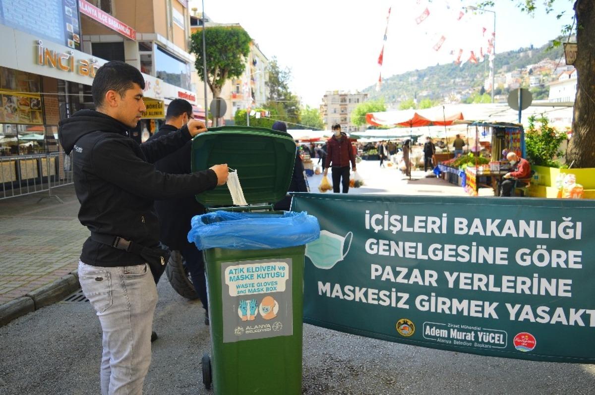 Alanya Belediyesinden atık maske ve eldivene &ouml;nlem