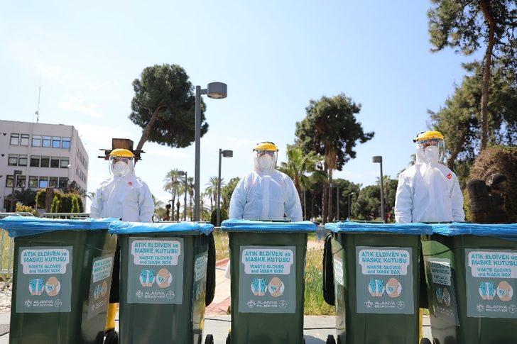 Alanya Belediyesinden atık maske ve eldivene önlem G2