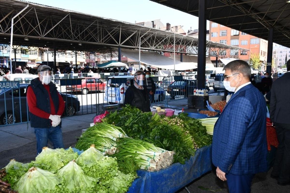 Vali G&uuml;rel halk pazarındaki tedbirleri denetledi