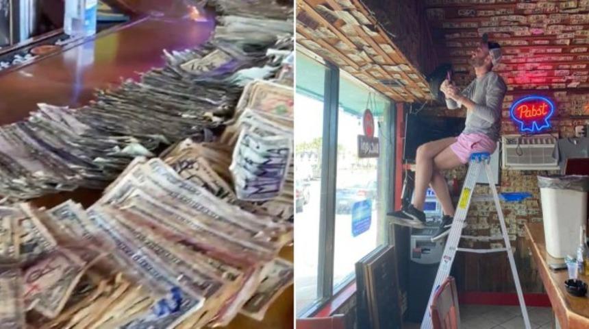 Bar sahibi duvara asılı olan 3.000 dolarlık banknotla &ccedil;alışanların maaşını &ouml;dedi