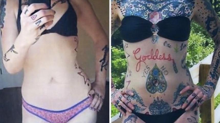 Y&uuml;z&uuml; dahil v&uuml;cudunun her yerinde y&uuml;zlerce d&ouml;vmesi olan kadın, d&ouml;vmelerini takip&ccedil;ileri ile paylaştı