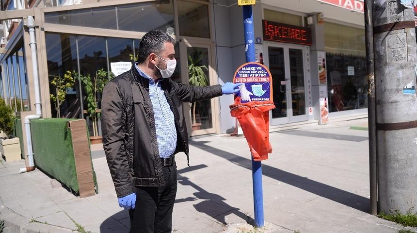 Pursaklar&rsquo;da maske ve eldivenler i&ccedil;in tıbbi atık kutuları yerleştirildi