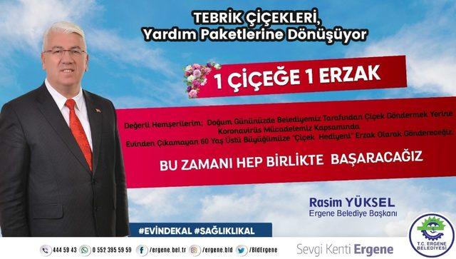 Ergene’de doğum günü çiçekleri erzak oluyor