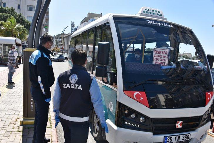 Aliağa’da toplu taşımalara güvenli mesafe denetimi G3