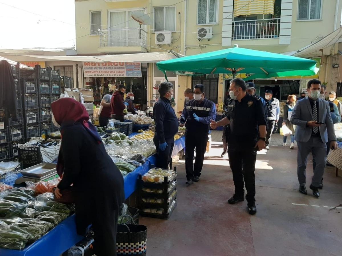 Ortaca&rsquo;da pazarda korona vir&uuml;s denetimi