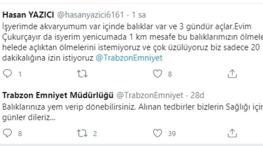 İş yerinin akvaryumundaki balıklarına yem vermek i&ccedil;in Trabzon Emniyeti&rsquo;nden yardım istedi