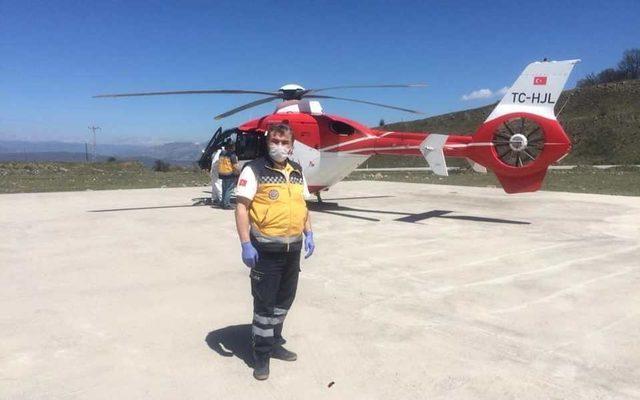 Yeni doğan bebek için ambulans helikopter havalandı